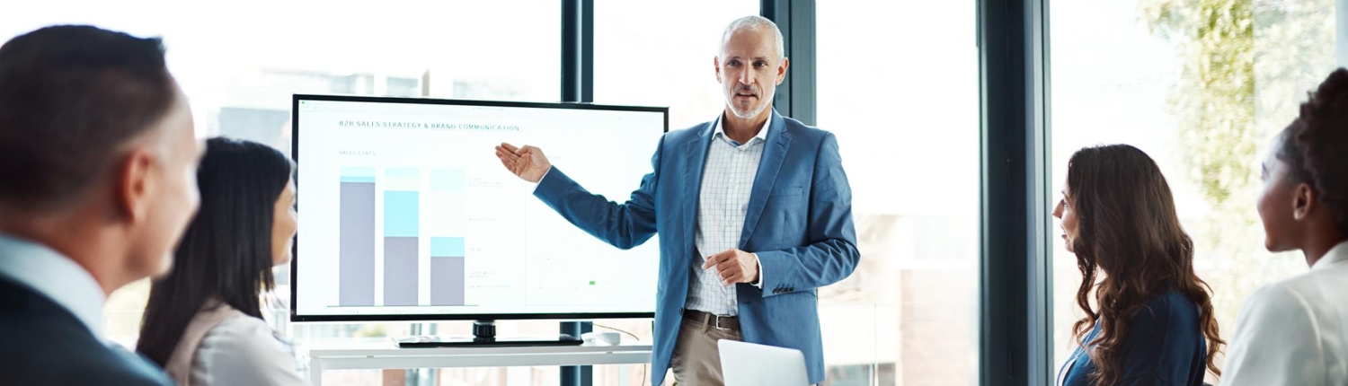 Front view of a business presentation