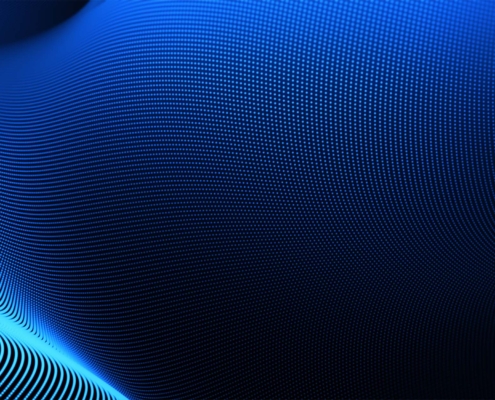 Blue digital particles wave flow, Digital cyberspace abstract background